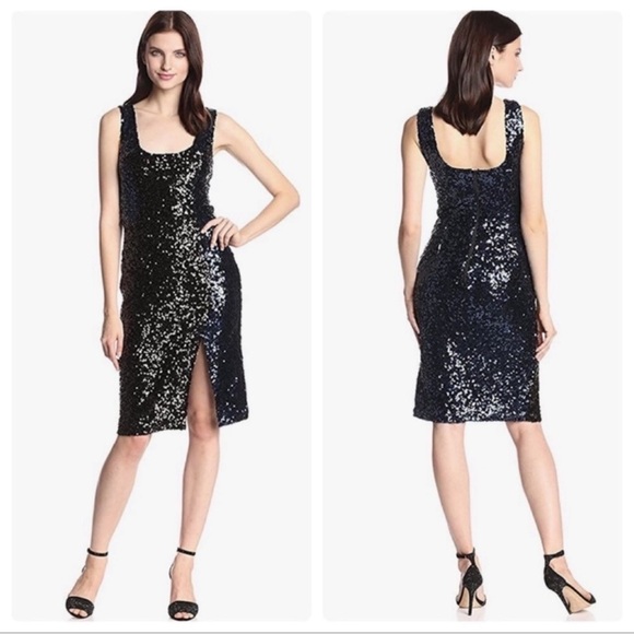 French Connection Sequin Midi Dress in Black Hologram - Picture 1 of 11